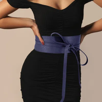 Fashnzfab Wide Faux Leather Wrap Belt In Blue
