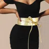 Fashnzfab Wide Faux Leather Wrap Belt In Gold