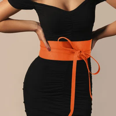Fashnzfab Wide Faux Leather Wrap Belt In Orange