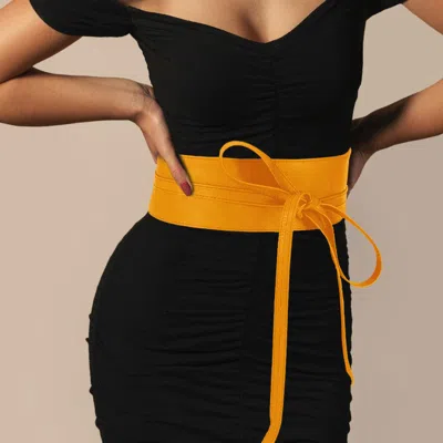 Fashnzfab Wide Faux Leather Wrap Belt In Yellow