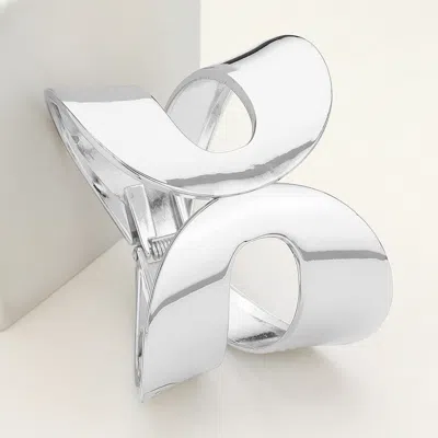 Fashnzfab Wide Geometric Metal Hinged Bangle Bracelet - Rhodium In Metallic