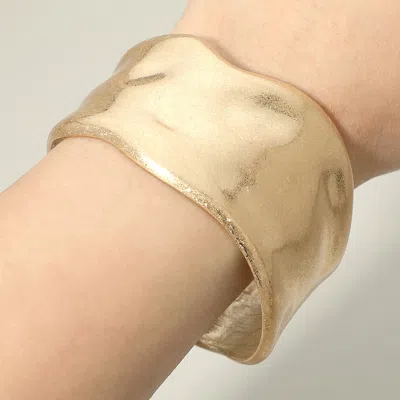 Fashnzfab Wide Hammered Metal Cuff Bracelet In Gold