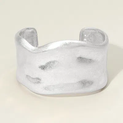 Fashnzfab Wide Hammered Metal Cuff Bracelet In Silver