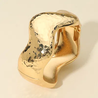Fashnzfab Wide Hammered Metal Wavy Hinged Bangle Bracelet Gold
