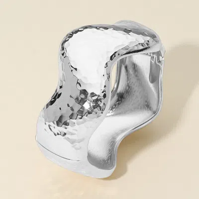 Fashnzfab Wide Hammered Metal Wavy Hinged Bangle Bracelet Rhodium In Multi