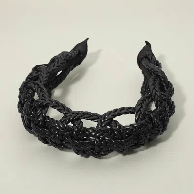 Fashnzfab Wide Intricate Braided Wide Headband In Black