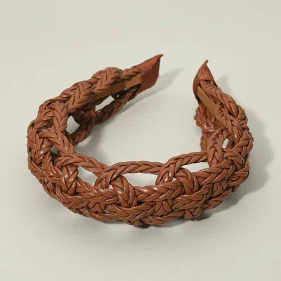 Fashnzfab Wide Intricate Braided Wide Headband In Brown