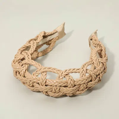 Fashnzfab Wide Intricate Braided Wide Headband In Sand