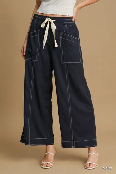 Fashnzfab Wide Leg Pull On Pants In Blue