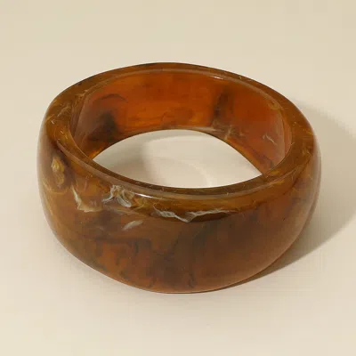 Fashnzfab Wide Marbled Celluloid Acetate Bangle Bracelet Brown