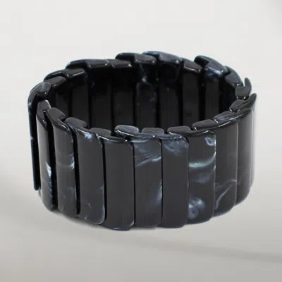 Fashnzfab Wide Marbled Stretch Statement Bracelet In Black