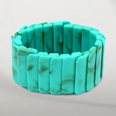 Fashnzfab Wide Marbled Stretch Statement Bracelet In Blue