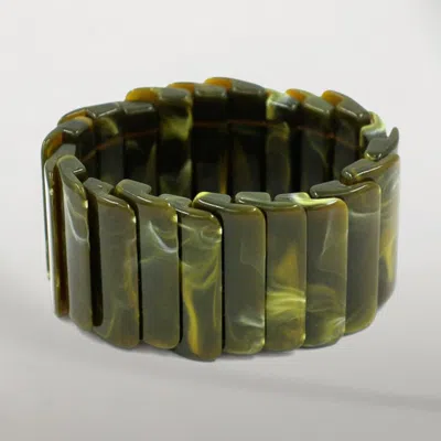 Fashnzfab Wide Marbled Stretch Statement Bracelet In Green