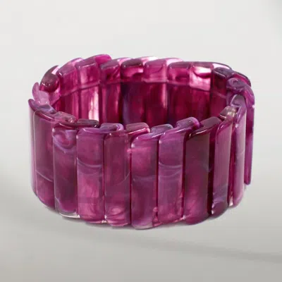 Fashnzfab Wide Marbled Stretch Statement Bracelet In Purple