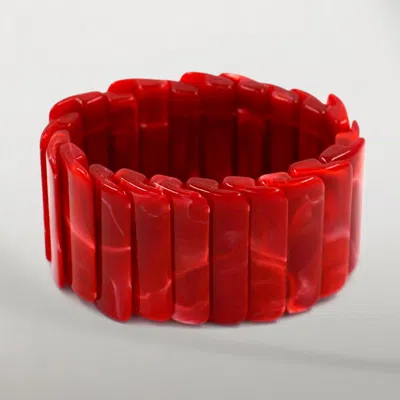 Fashnzfab Wide Marbled Stretch Statement Bracelet In Red