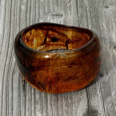 Fashnzfab Wide Marbled Swirl Celluloid Acetate Bangle Bracelet Brown