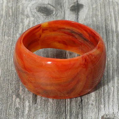 Fashnzfab Wide Marbled Swirl Resin Bangle Bracelet In Brown