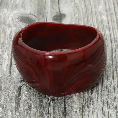 Fashnzfab Wide Marbled Swirl Resin Bangle Bracelet In Burgundy