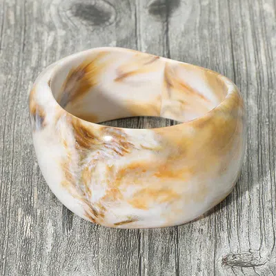 Fashnzfab Wide Marbled Swirl Resin Bangle Bracelet In Neutral