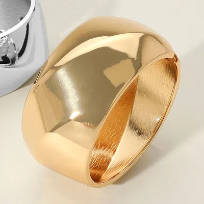 Fashnzfab Wide Metal Dome Hinged Bangle Bracelet Gold