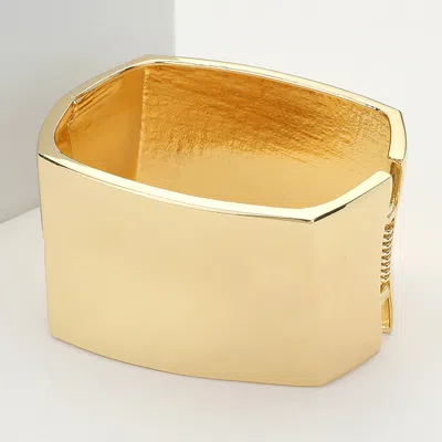 Fashnzfab Wide Metal Hinged Bangle Bracelet Gold