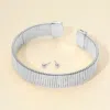 Fashnzfab Wide Metal Ribbed Choker Necklace In Metallic