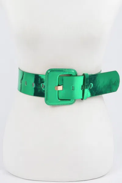 Fashnzfab Wide Mirror Pu Belt In Green