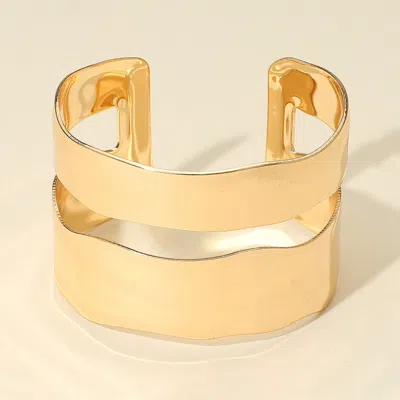 Fashnzfab Wide Modern Open Metal Cuff Bracelet Gold