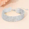 Fashnzfab Wide Multi Row Cz Stone Paved Evening Bracelet - Silver In Metallic