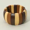 Fashnzfab Wide Multicolor Wooden Rib Stretch Bracelet In Multi