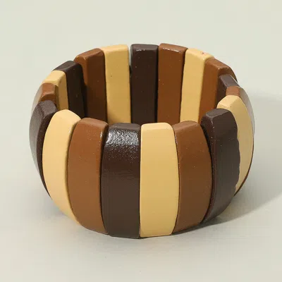 Fashnzfab Wide Multicolor Wooden Rib Stretch Bracelet