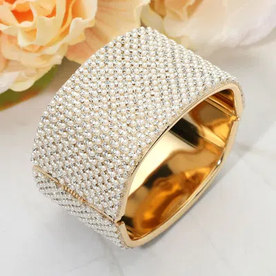 Fashnzfab Wide Pearl Paved Hinged Evening Bangle Bracelet In Multi