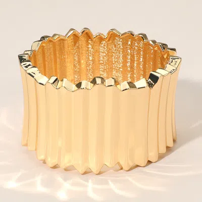 Fashnzfab Wide Pleated Metal Hinged Bangle Bracelet In Gold