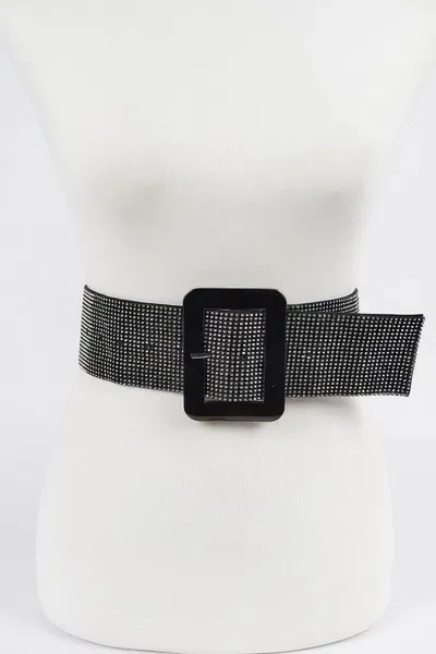 Fashnzfab Wide Rhinestone Belt In Black