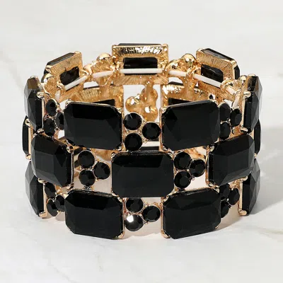 Fashnzfab Wide Rhinestone Crystal Stretch Evening Bracelet In Black