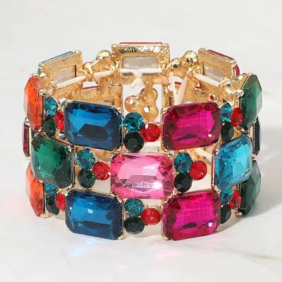 Fashnzfab Wide Rhinestone Crystal Stretch Evening Bracelet In Multi