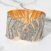 Fashnzfab Wide Rhinestone Embellished Leaf Pattern Hinged Cuff Bracelet Clear, Gold In Multi