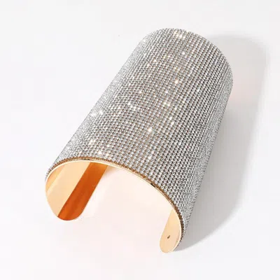 Fashnzfab Wide Rhinestone Paved Arm Cuff Bracelet Clear, Gold In Multi