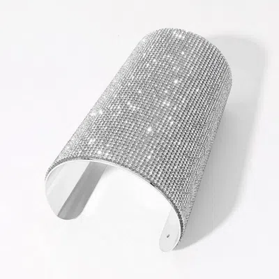 Fashnzfab Wide Rhinestone Paved Arm Cuff Bracelet Clear, Rhodium In Multi