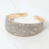 Fashnzfab Wide Rhinestone Paved Evening Cuff Bracelet In Gold