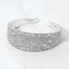 Fashnzfab Wide Rhinestone Paved Evening Cuff Bracelet In Metallic