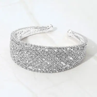 Fashnzfab Wide Rhinestone Paved Evening Cuff Bracelet In Metallic