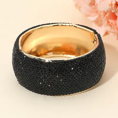 Fashnzfab Wide Rhinestone Paved Hinged Evening Bangle Bracelet In Black