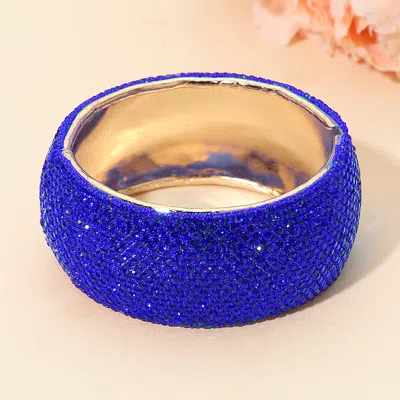 Fashnzfab Wide Rhinestone Paved Hinged Evening Bangle Bracelet In Blue
