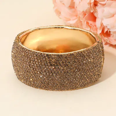 Fashnzfab Wide Rhinestone Paved Hinged Evening Bangle Bracelet In Gold