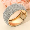 Fashnzfab Wide Rhinestone Paved Hinged Evening Bangle Bracelet In Metallic