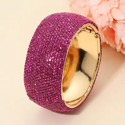 Fashnzfab Wide Rhinestone Paved Hinged Evening Bangle Bracelet In Purple