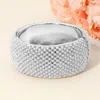 Fashnzfab Wide Rhinestone Pearl Paved Hinged Evening Bangle Bracelet In Gray