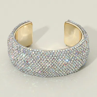 FASHNZFAB WIDE RHINESTONE STATEMENT EVENING CUFF BRACELET AB