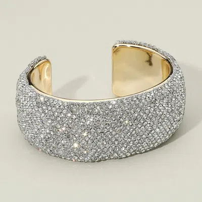 Fashnzfab Wide Rhinestone Statement Evening Cuff Bracelet Clear In Multi